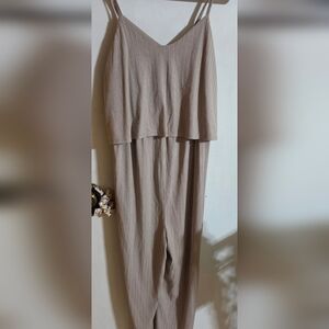 Destination Maternity Ribbed Wide Leg Jumpsuit in Taupe